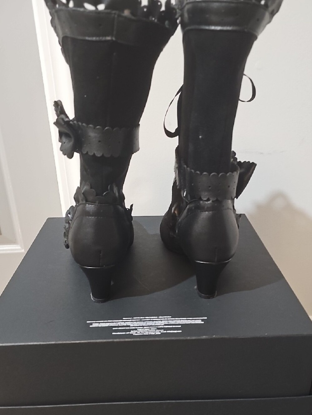 Black Lace-Trim Suede Mid-Heel Ankle Boots - Picture 4 of 8